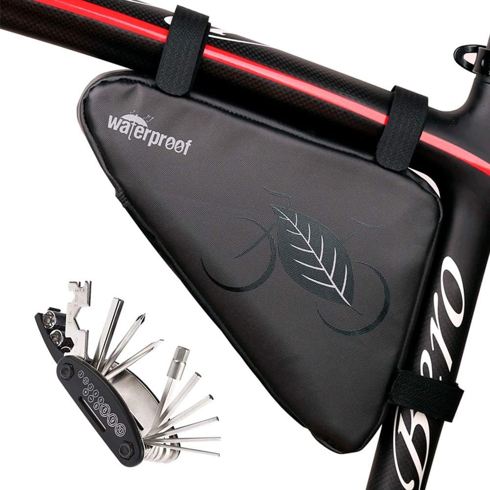 NDakter Bike Bag, Bicycle Frame Storage Bag, Water-Resistant Bike Triangle Pouch, Cycling Accessories Pack for Phone, Wallet, Keys, Tools, Use for Road Bike MTB Commute Bicycle Bike Accessories